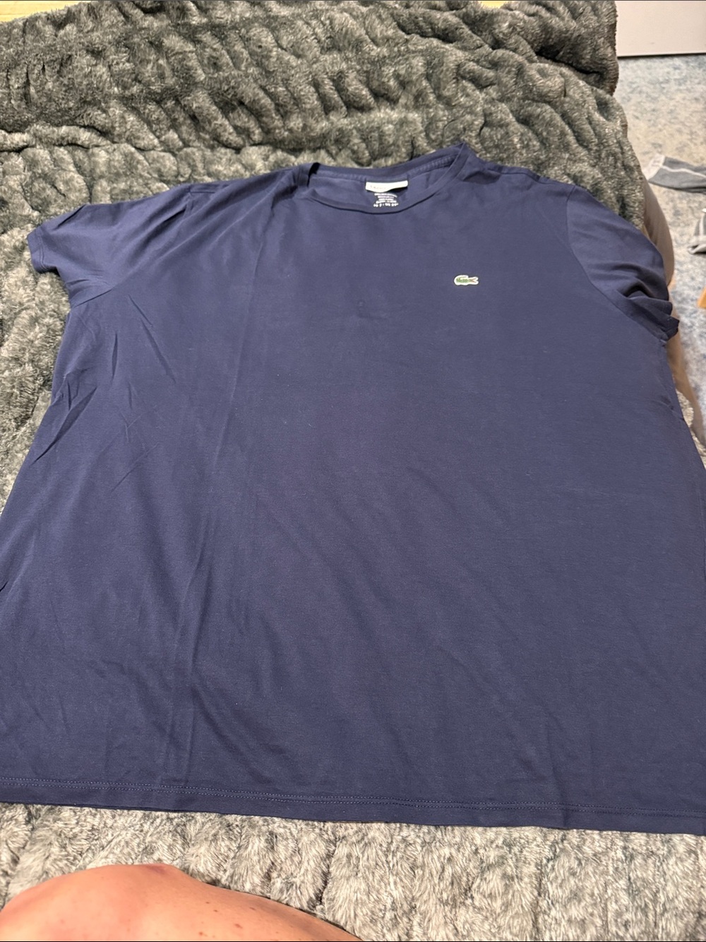Lacoste Men's Navy Short Sleeve Crewneck Tee with Green Crocodile